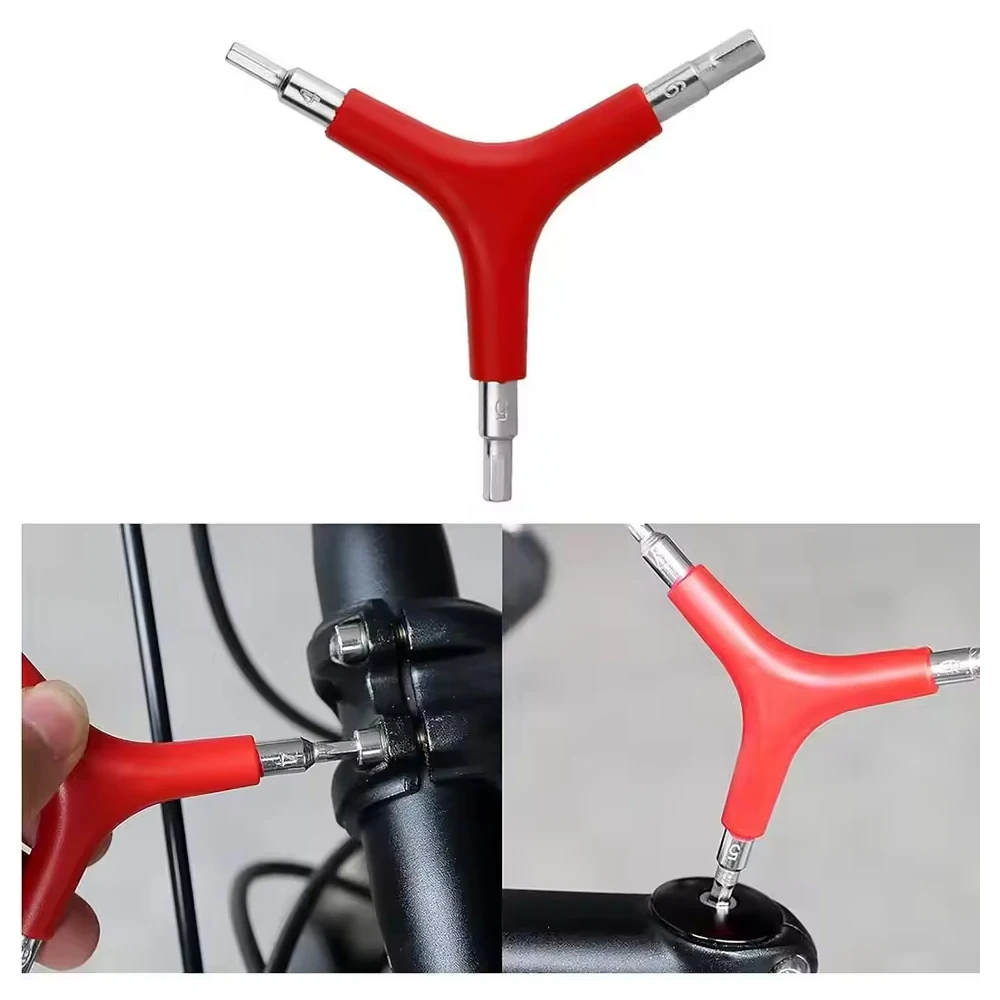 Llave hexagonal en Y con tres vías y mango rojo