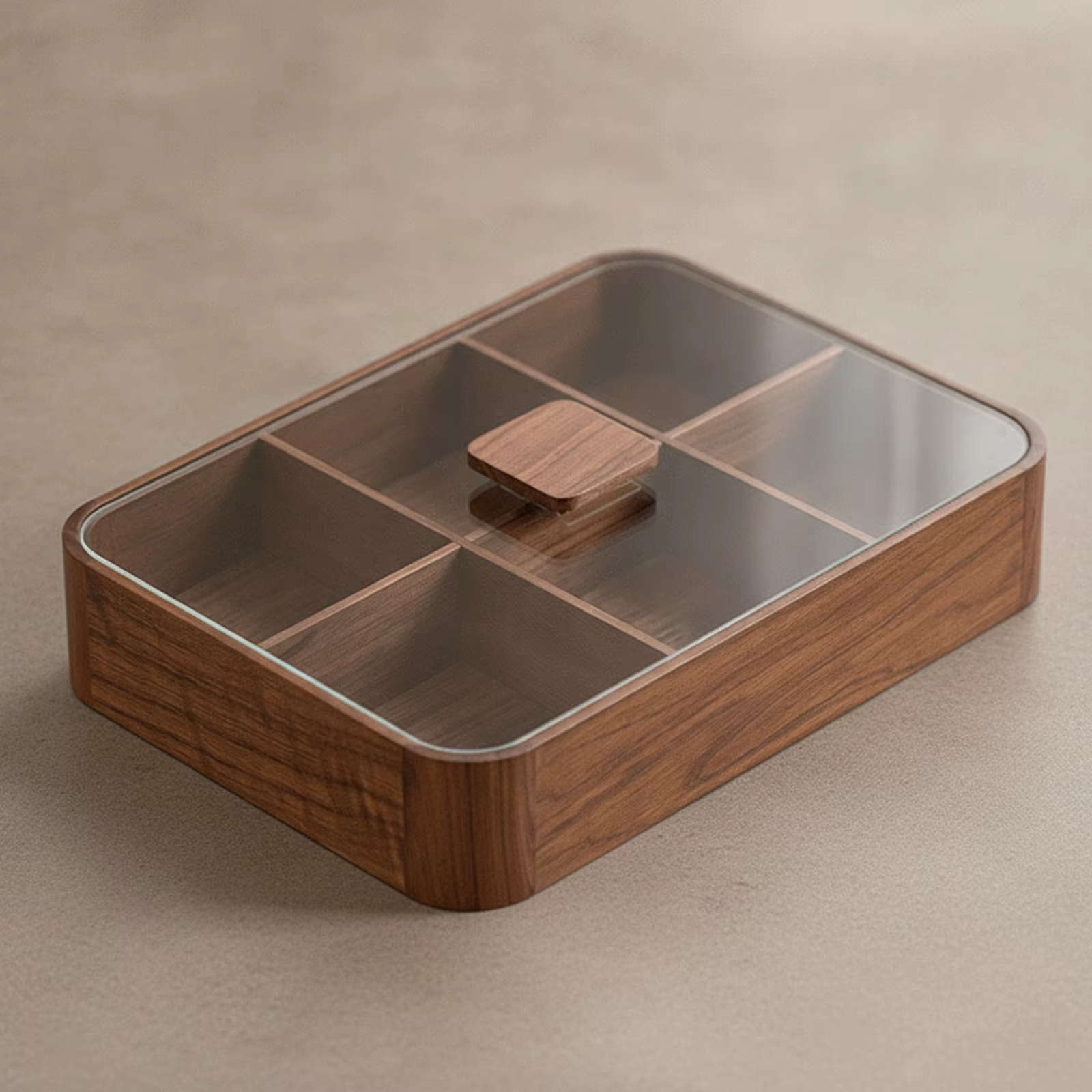 Caja de té con tapa de cristal y madera – Organizador de bolsitas - imagen 4