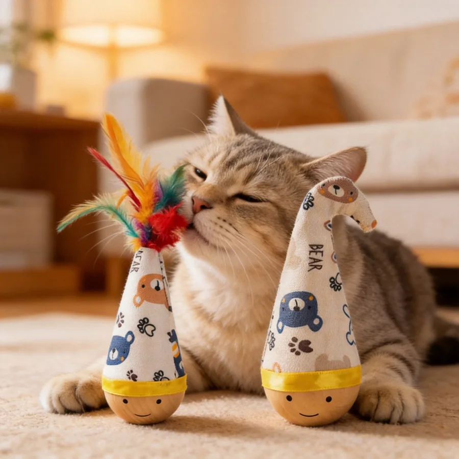 Juguete interactivo portátil con plumas para gatos – resistente - imagen 5