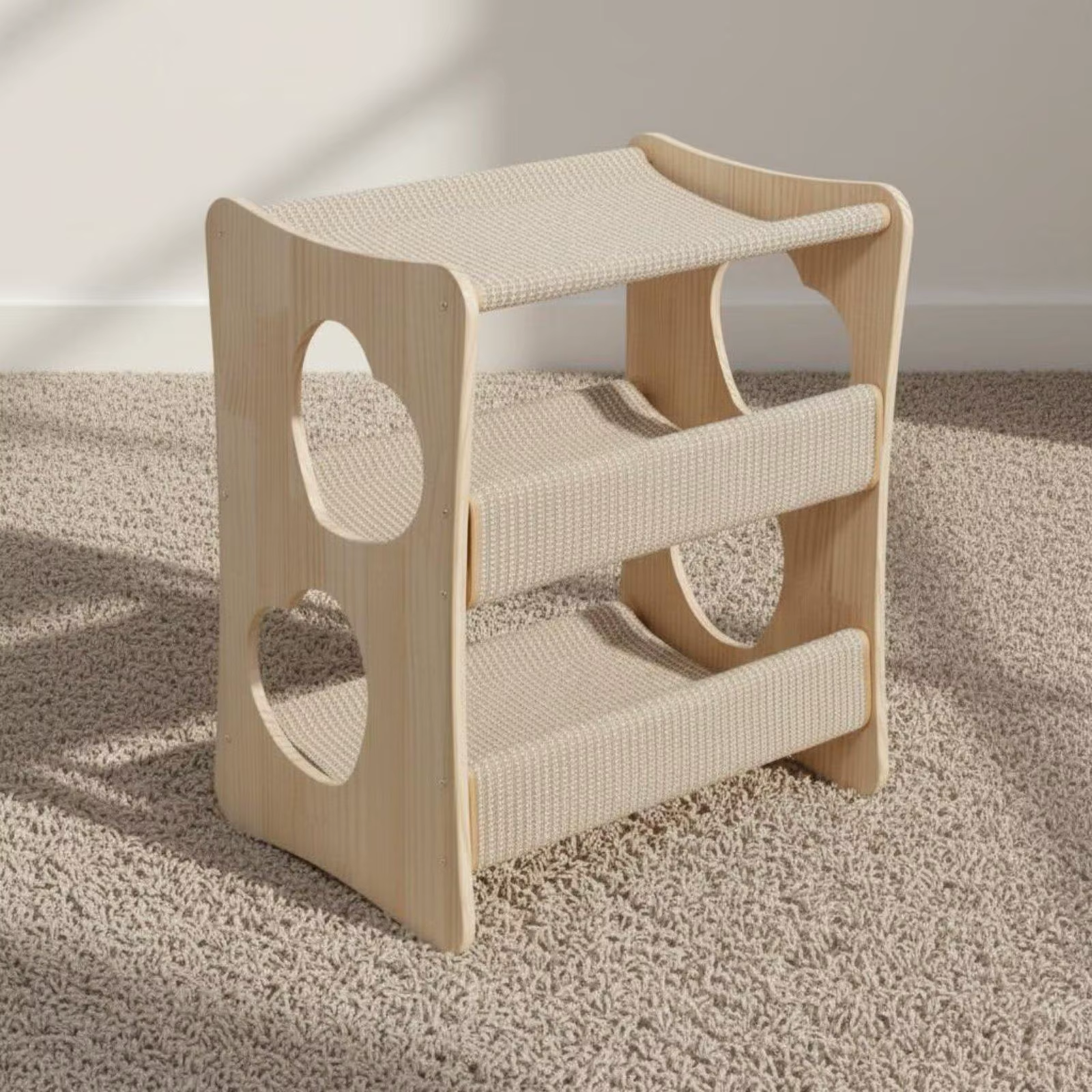 Cama para gatos y perros pequeños con estructura de madera y hamaca