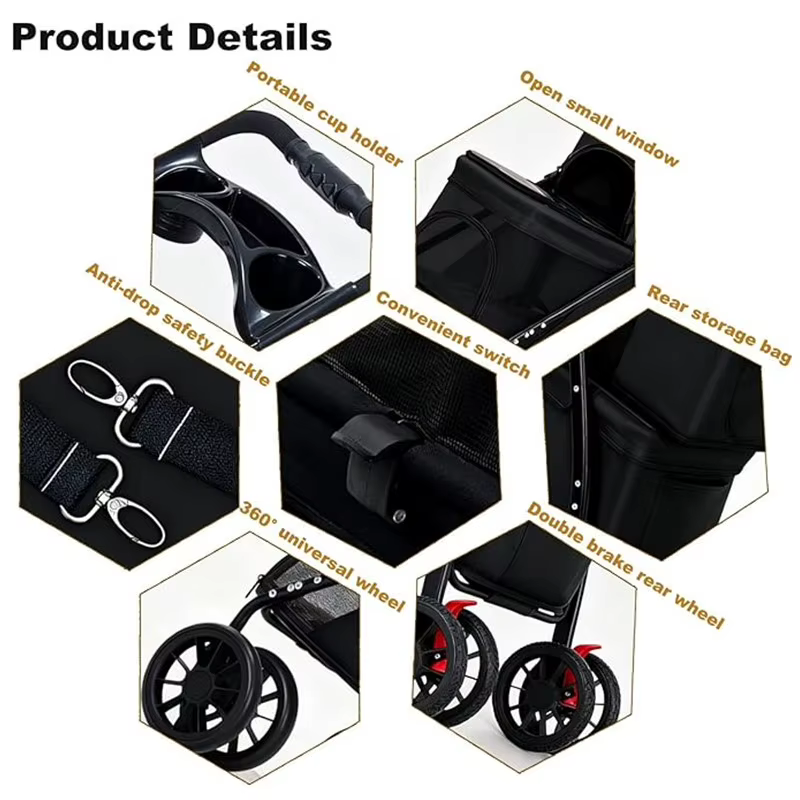 Carrito doble plegable para 2 perros o gatos pequeños – Con ruedas bloqueables - imagen 2