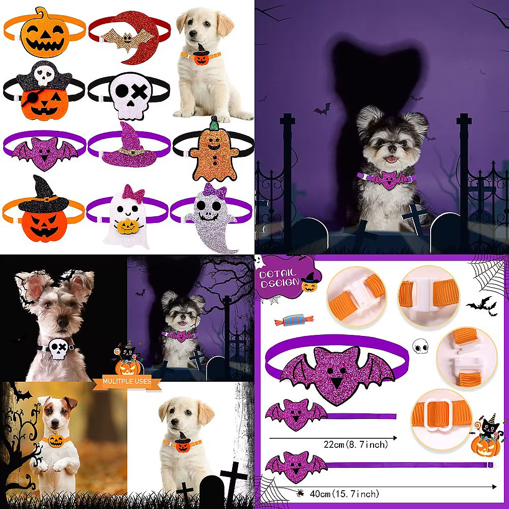 Halloween para perro: collar ajustable con lazo esqueleto y calabaza - imagen 4