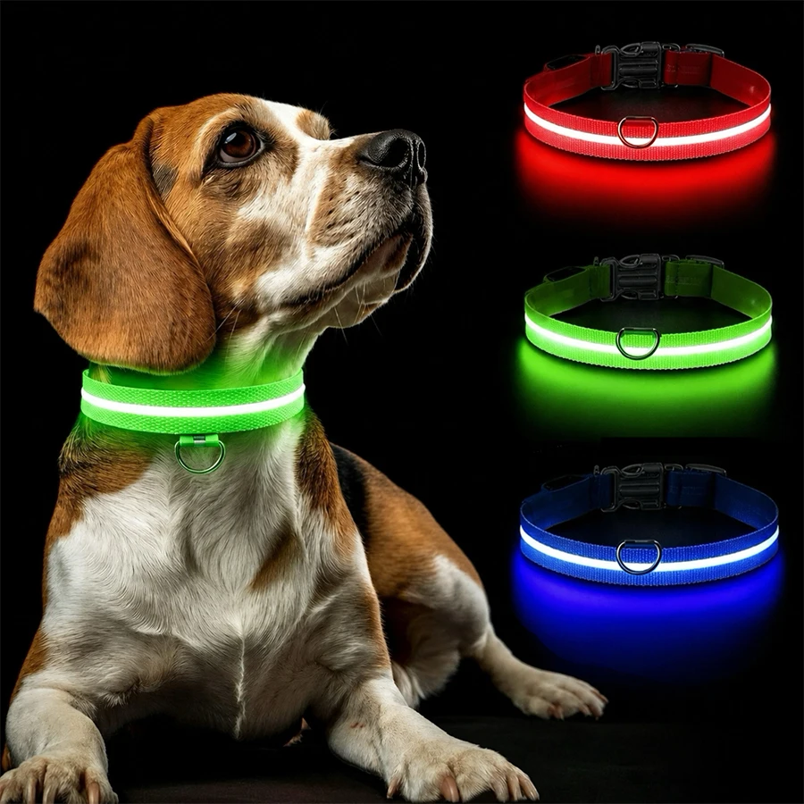 Collar LED recargable para perros y gatos – Luz nocturna USB seguro
