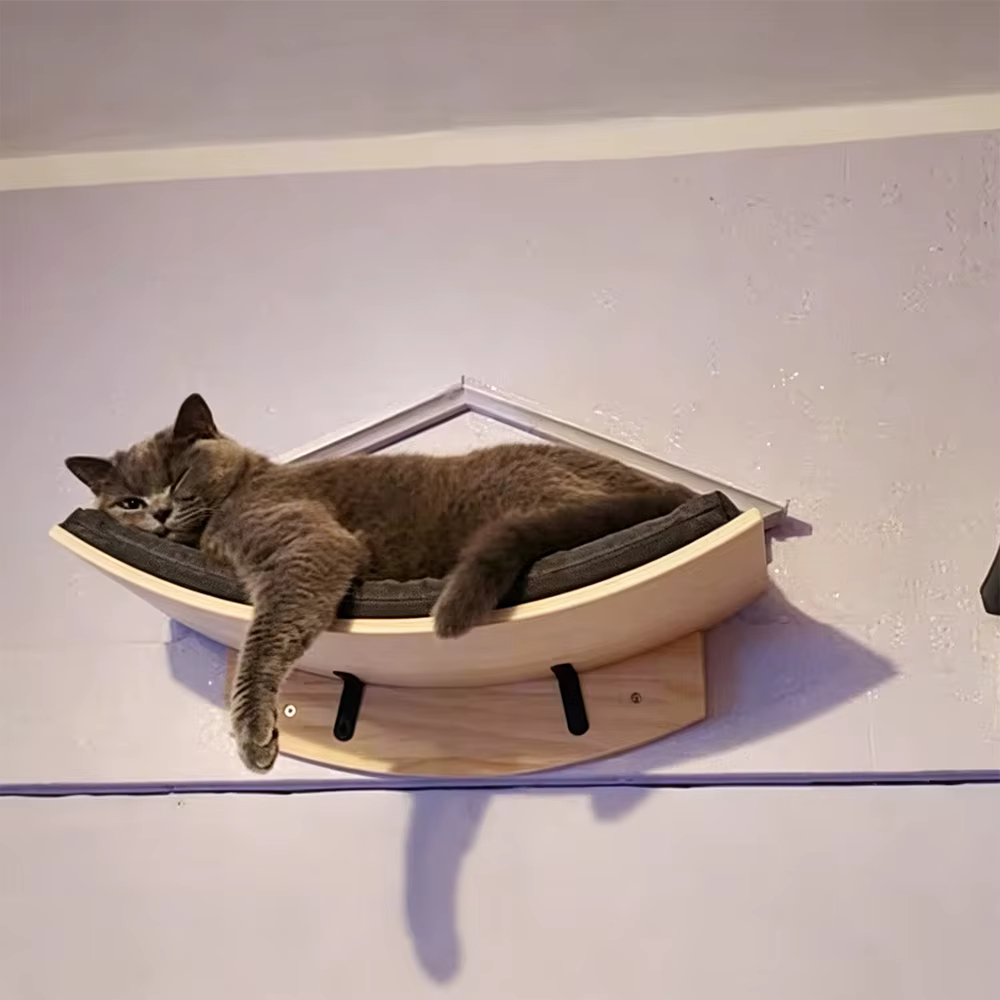 Estantería rascadora de pared para gatos con cojín y percha - imagen 3