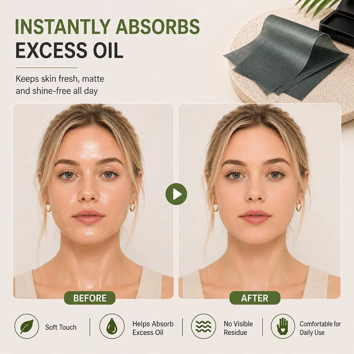 Papel absorbente grasa cara 3 en 1 con espejo – 100 unidades cuidado facial diario - imagen 3