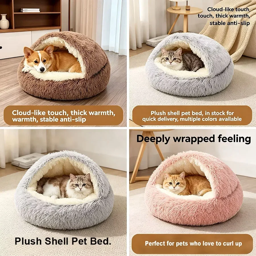 Cama para mascotas en forma de concha con color verde y textura suave