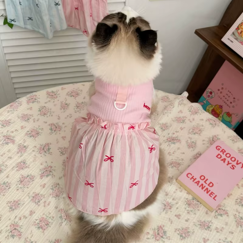 Vestido de princesa a rayas con lazo para perros y gatos – Yorkie