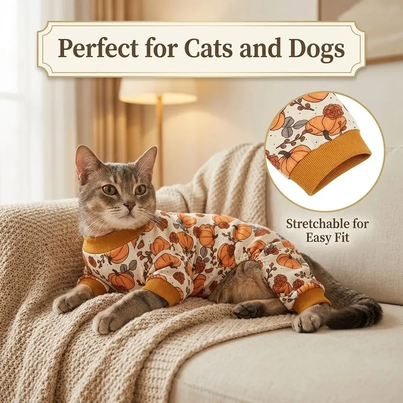 Mono calabaza para perro y gato – Pijama otoño pequeño y mediano - imagen 5