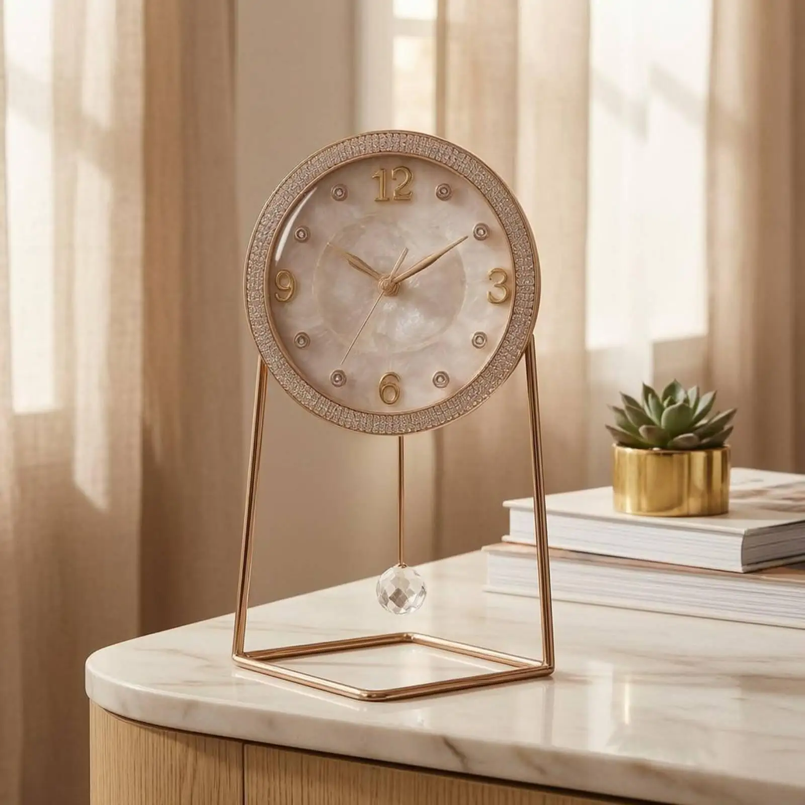 Reloj de péndulo decorativo de mesa – Reloj clásico con borde para el hogar - imagen 5