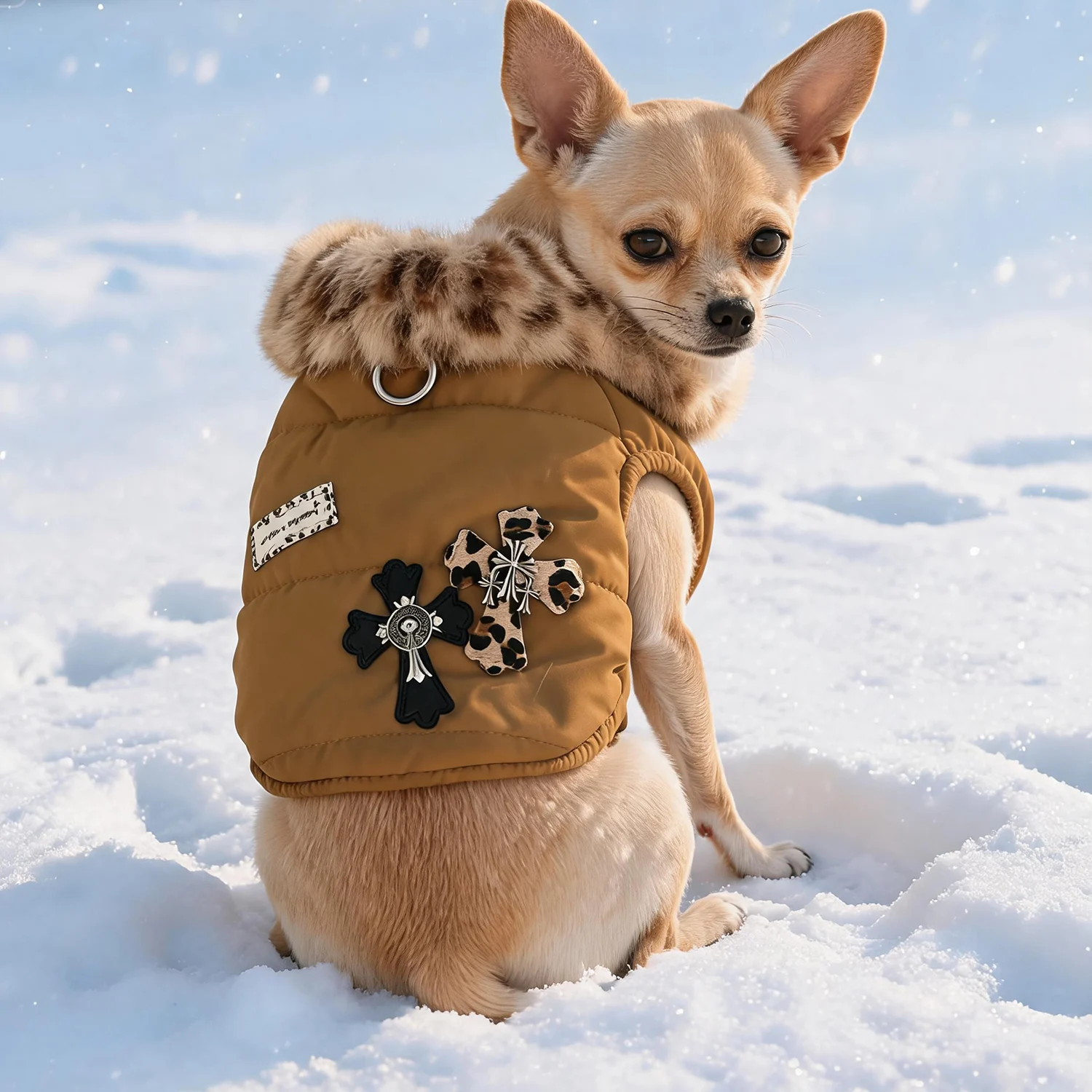 Abrigo de invierno para perros pequeños con cuello de leopardo - imagen 5