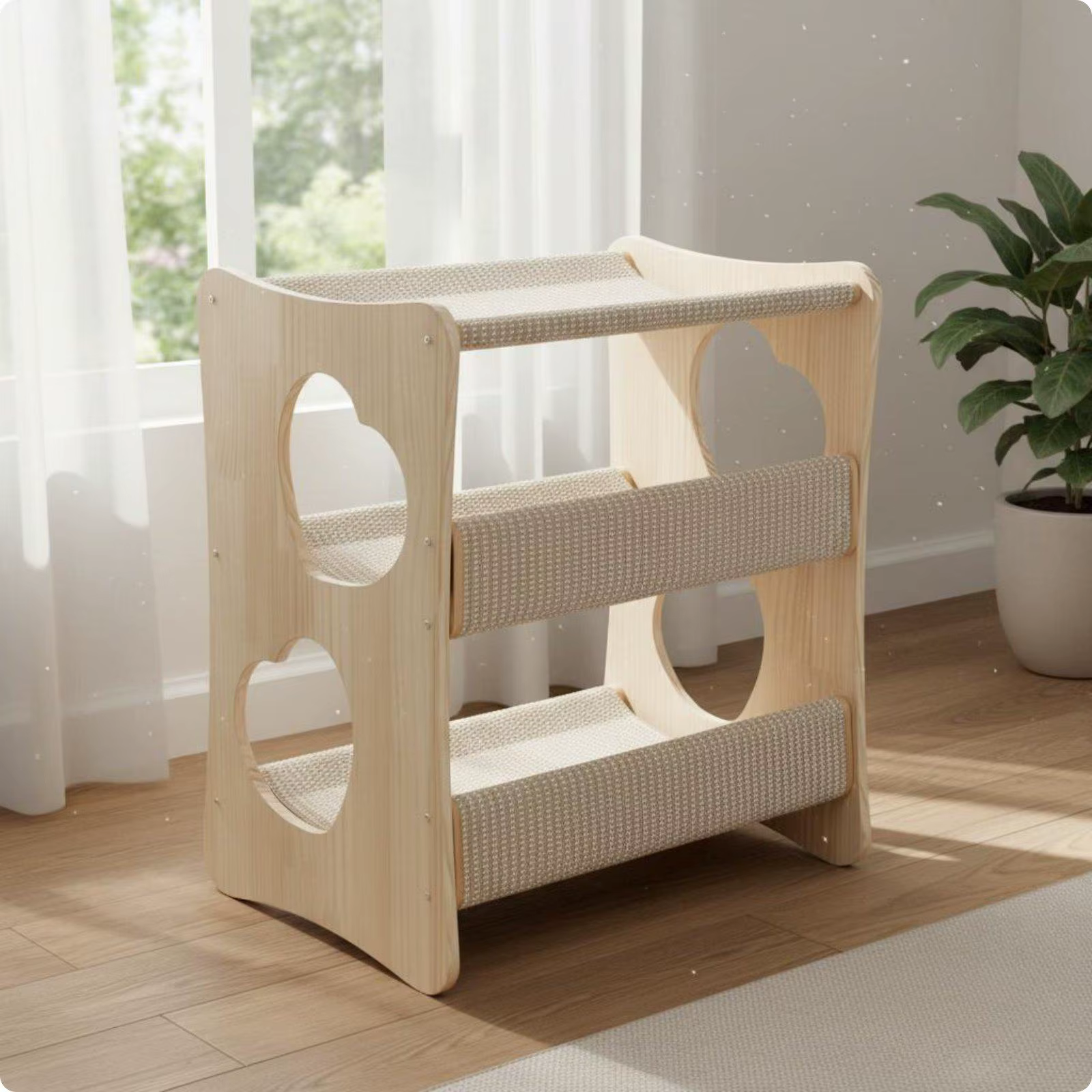 Cama multinivel para gatos con hamaca de madera – Rascador y descanso