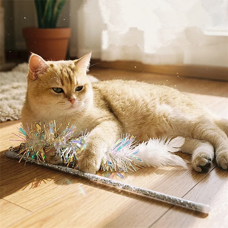 Juguete interactivo para gatos – Varita de plumas con sonido - imagen 2