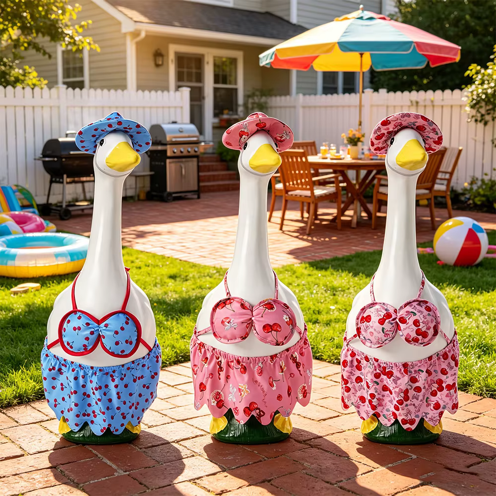 Disfraz hawaiano para estatua de ganso – Camisa floral y bikini - imagen 5