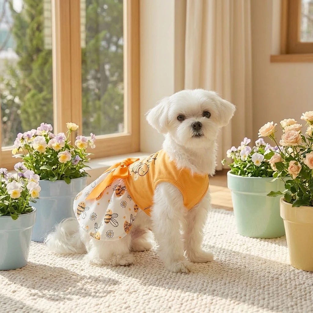 Vista trasera del vestido para perros mostrando el ajuste y comodidad