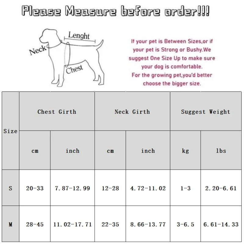 Tabla de tallas para arnés de mascota