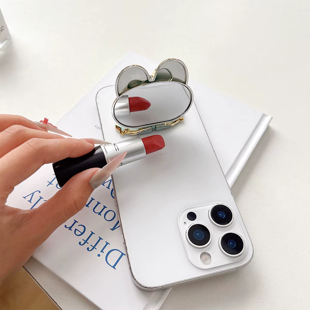 Soporte móvil plegable con espejo giratorio para maquillaje - imagen 3
