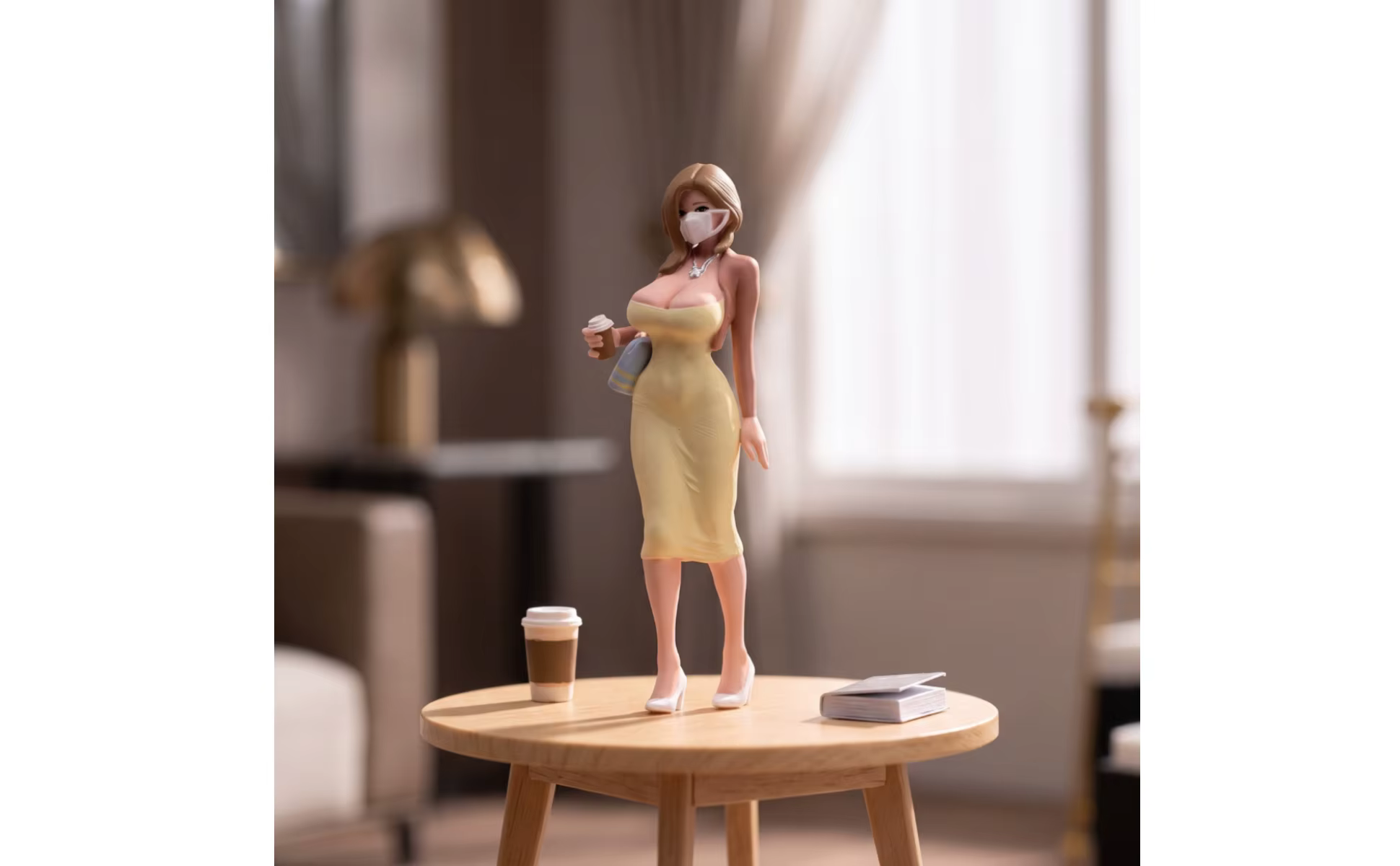 Detalle del vestido amarillo y los tacones blancos de la figurita