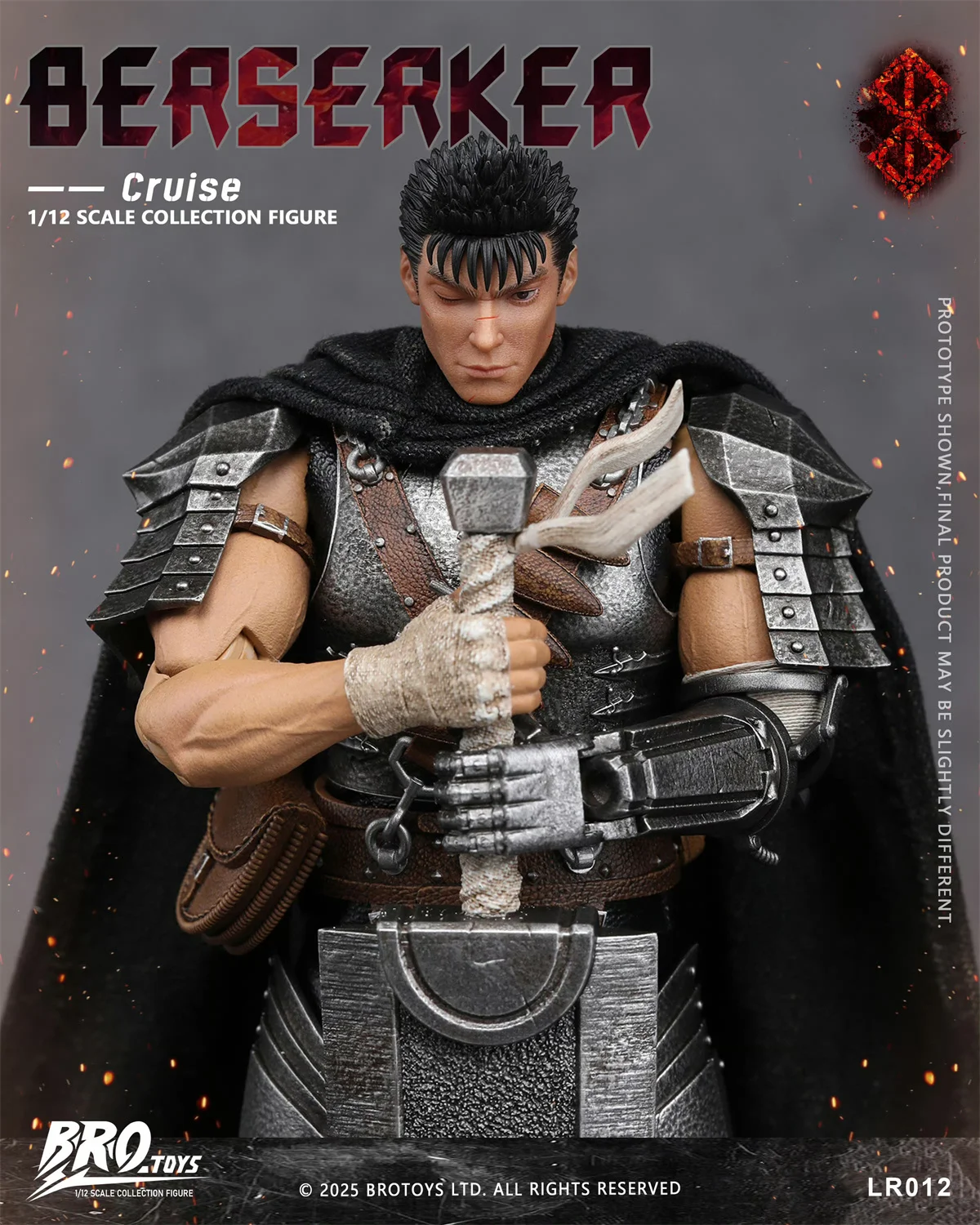 Vista trasera de la figura Guts Berserker con capa