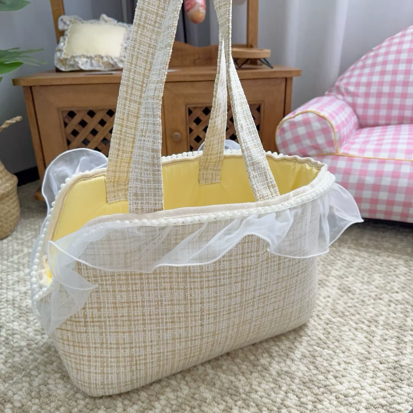 Mochila transportín para gatos con encaje – Bolsa de lana acolchada - imagen 3