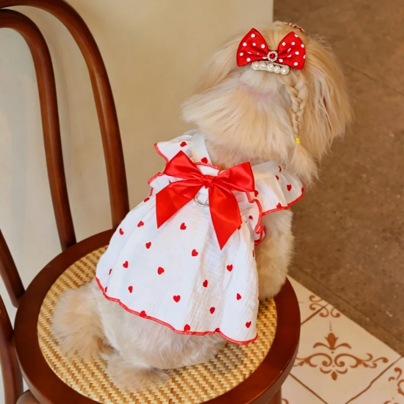 Vestido para perro con lazo y corazón, pinzas para pelo verano - imagen 3