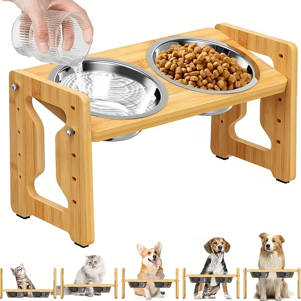Comedero elevado ajustable para gatos – Tazón acero inoxidable
