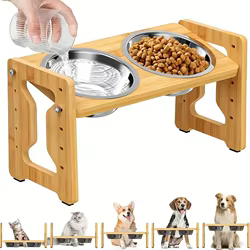 Comedero elevado ajustable para gatos – Tazón acero inoxidable