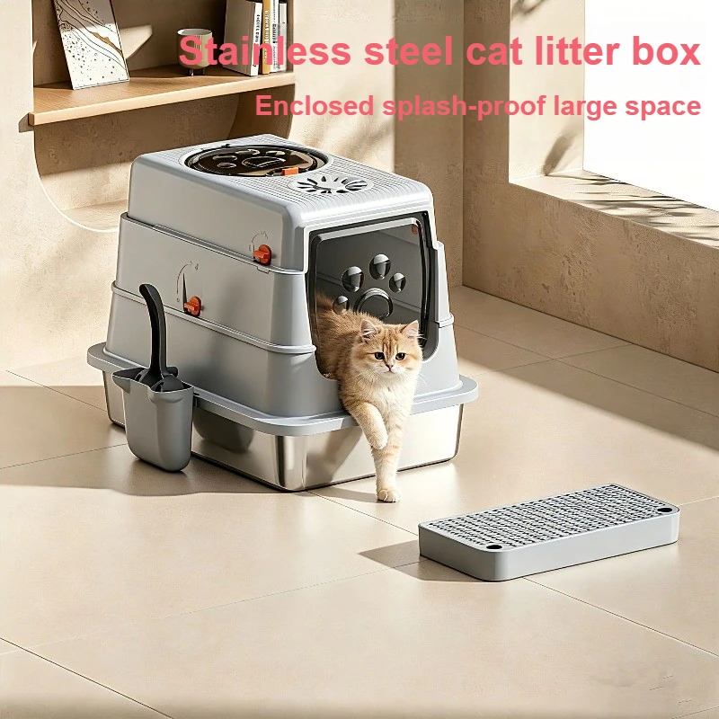 Arenero plegable para gatos, cerrado antisalpicaduras - imagen 3
