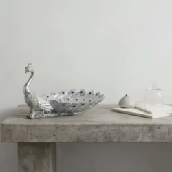 Comedero decorativo de pavo real dorado para gatos y perros