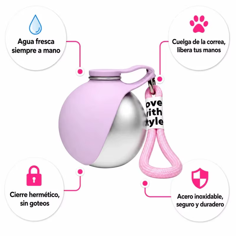Botella agua portátil acero para perros y gatos, bebedero taza