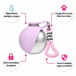 Botella agua portátil acero para perros y gatos, bebedero taza