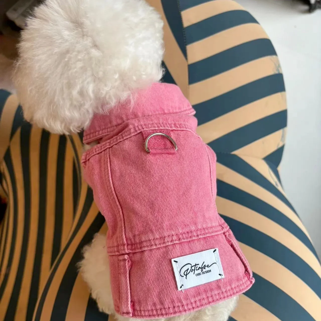 Chaleco vaquero de algodón lavado para perros y cachorros - imagen 2