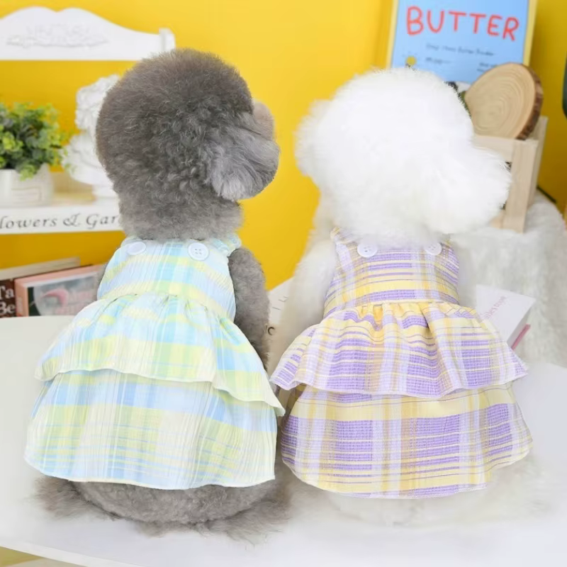 Vestido de princesa a cuadros con volantes para perros y gatos