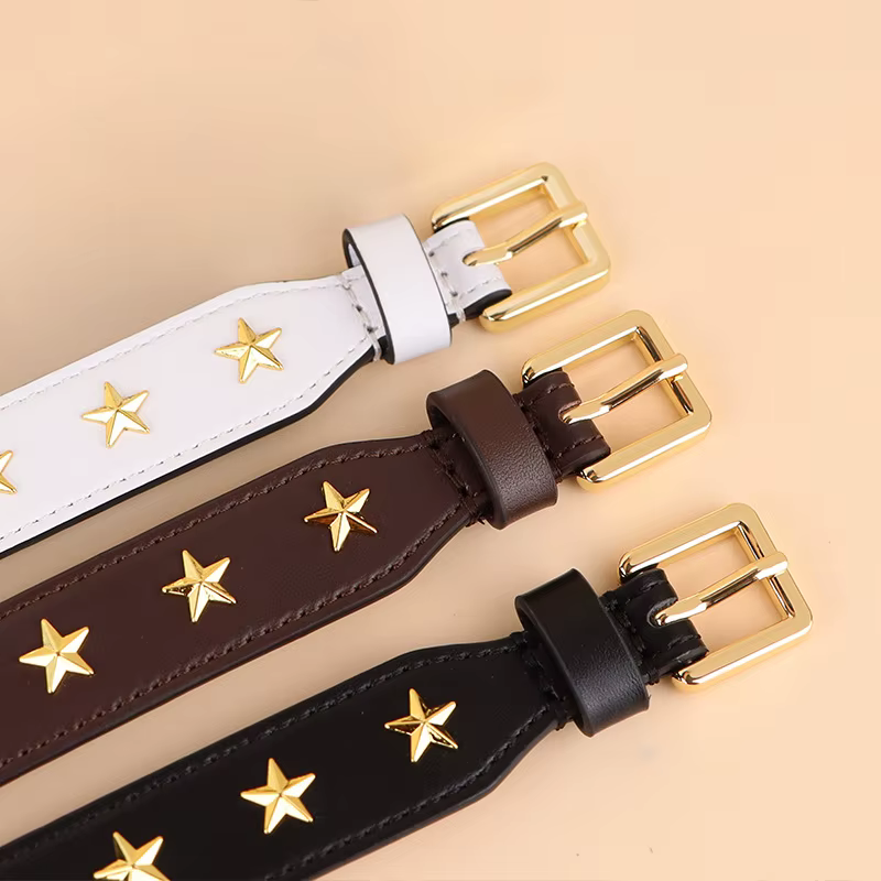 Collar de cuero genuino ancho y ajustable para perros y gatos