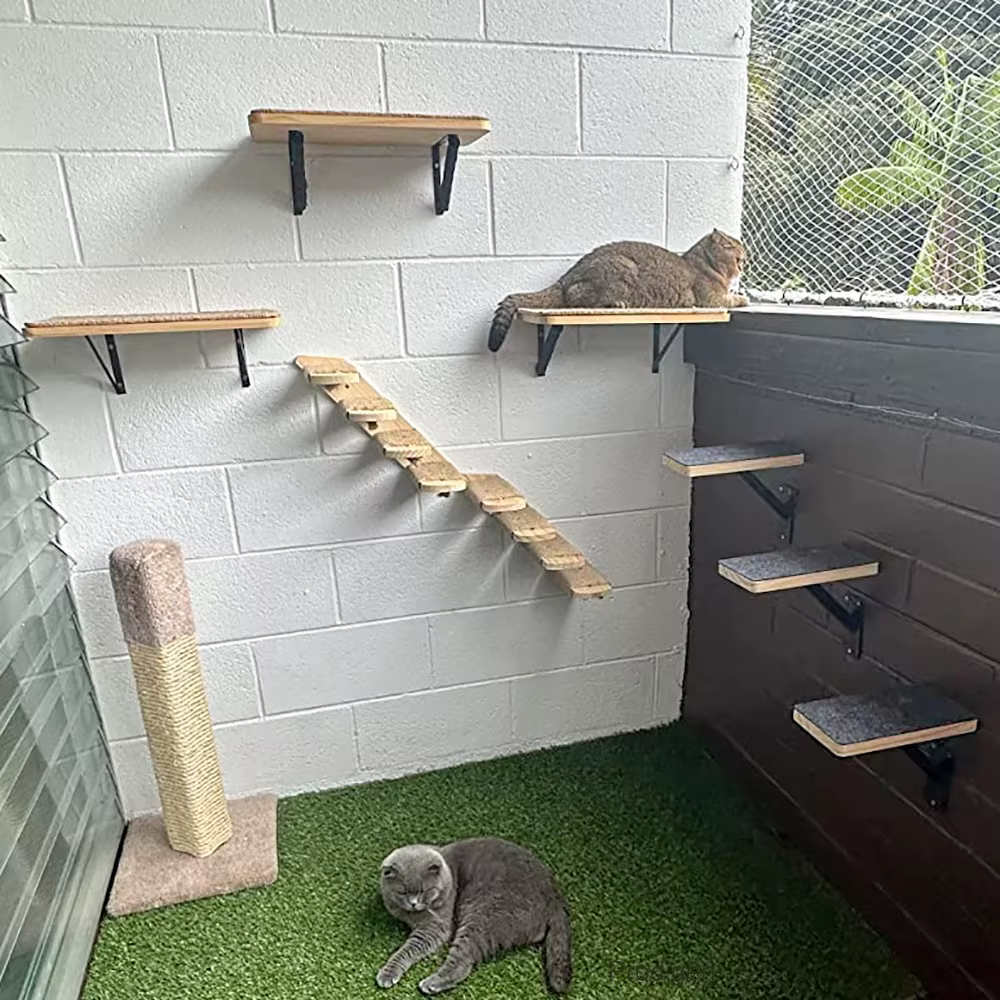 Árbol y torre pared para gatos – Plataforma, hamaca y cueva interior - imagen 3