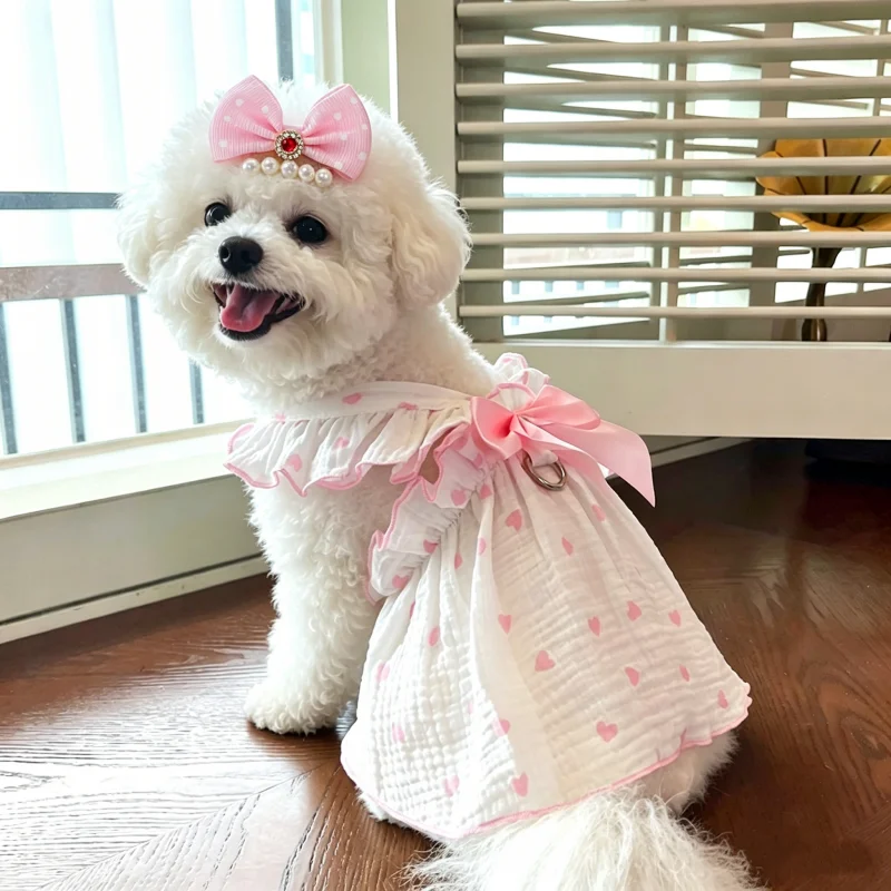 Vestido para perro con lazo y corazón, pinzas para pelo verano - imagen 5