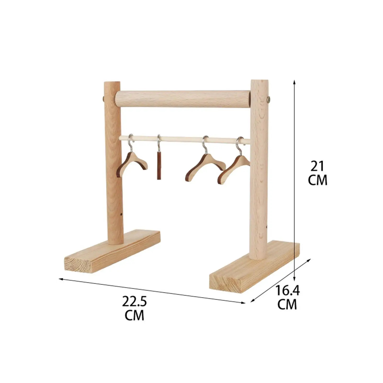 Vista frontal del soporte de madera con perchas