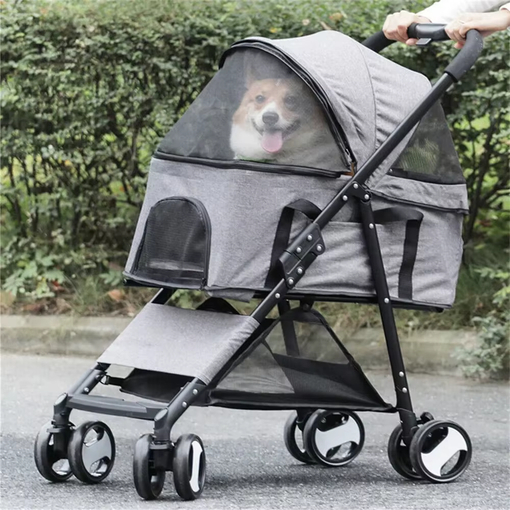Carrito cochecito plegable para perros y gatos con ruedas y lluvia - imagen 5