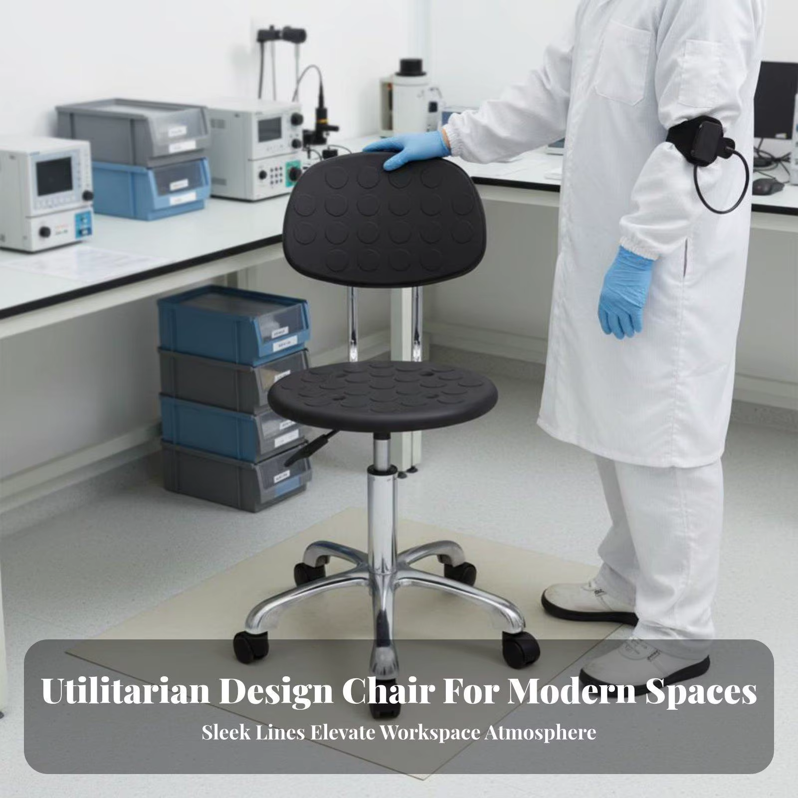 Silla de Laboratorio Giratoria con Ruedas – Asiento Ajustable Anti-PU - imagen 3
