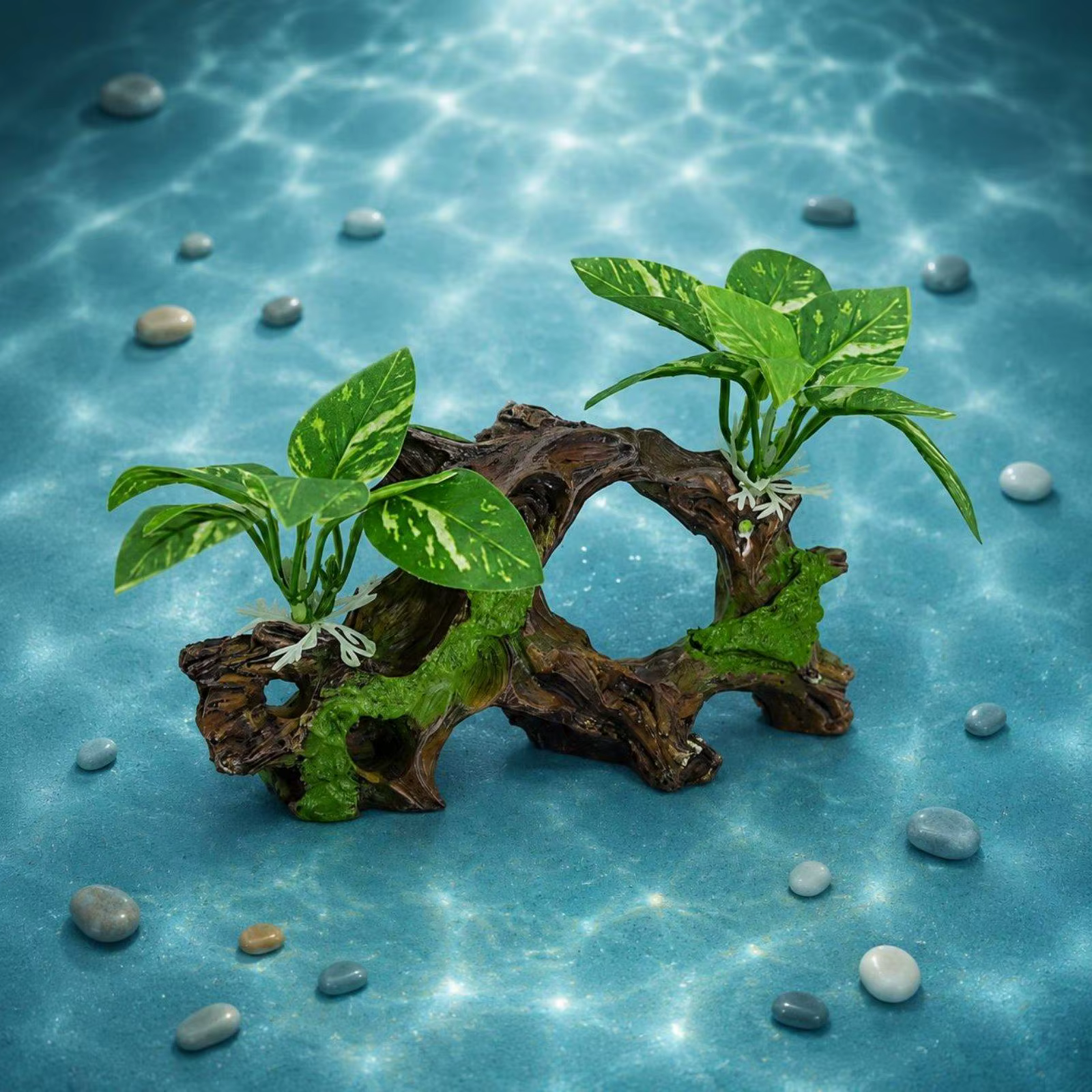 Decoración Flotante para Acuario – Aspecto Madera Natural 4 Piezas - imagen 5