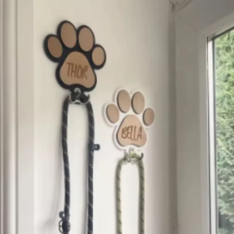 Colgador de pared de madera para correas de perro con huella decorativa - imagen 4
