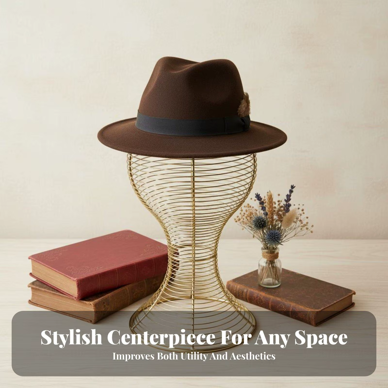 Soporte metálico para sombreros y cabeza maniquí – Base estable, fácil montaje - imagen 3