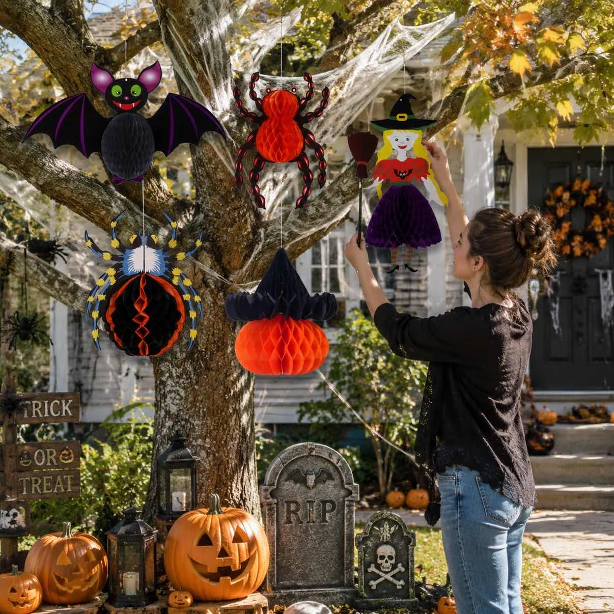 Adornos Colgantes de Panal para Halloween – Decoración Ventanas - imagen 2