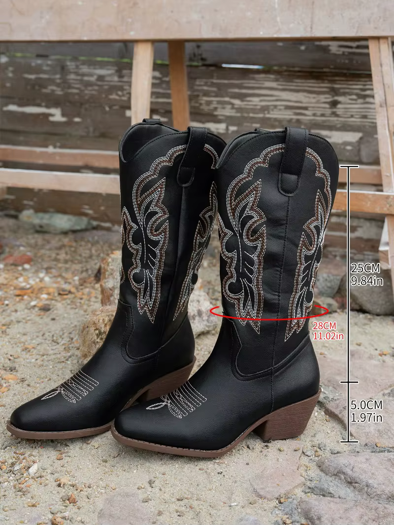 Botas vaqueras altas de mujer hasta la rodilla, tacón ancho y punta fina - imagen 5