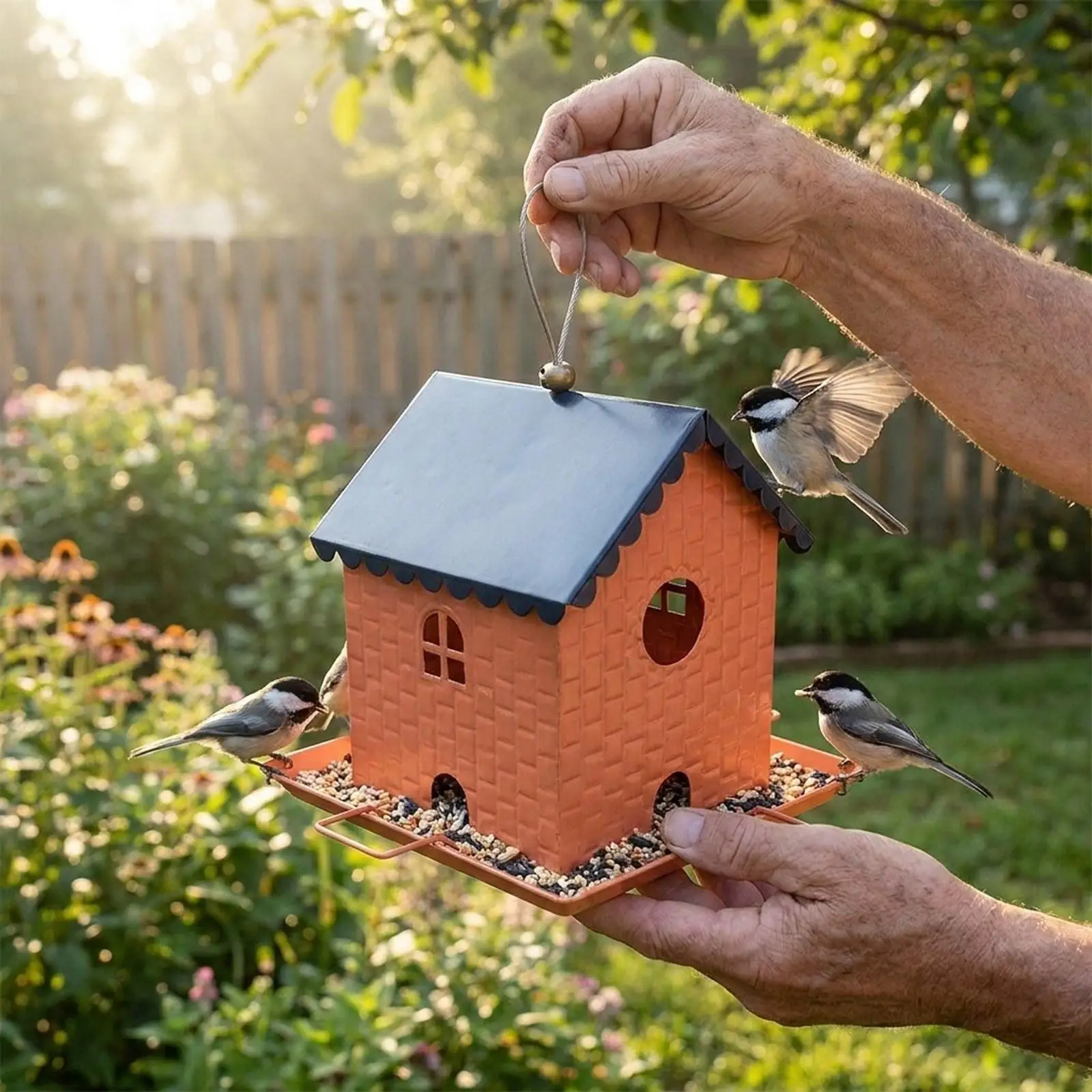 Comedero para pájaros en forma de casa, bandeja colgante exterior - imagen 3