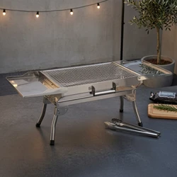 Barbacoa de carbón portátil plegable con mesas laterales para gatos