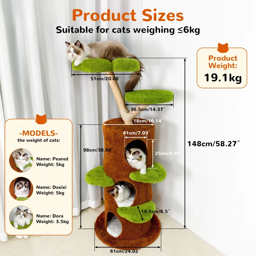 Rascador para gatos con cama tipo casa, torre de madera moderna - imagen 4