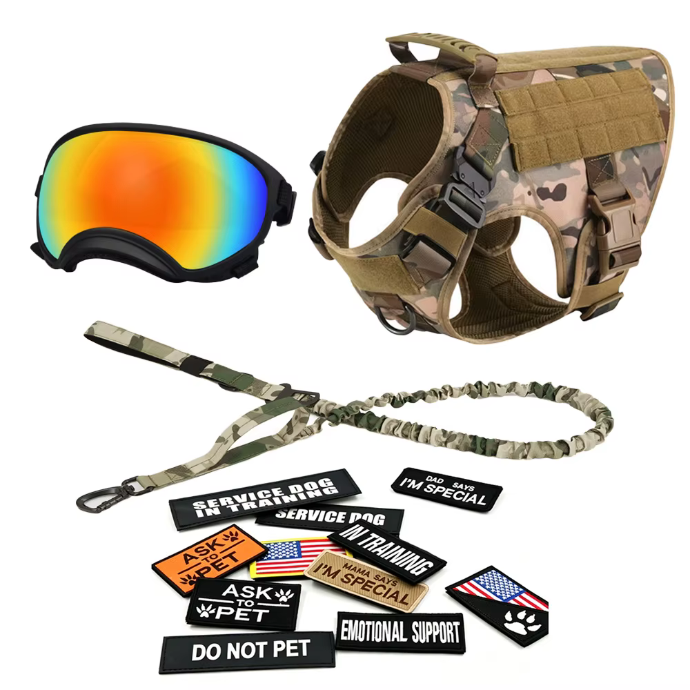 Arnés táctico para perro con gafas protectoras y correa elástica - imagen 3