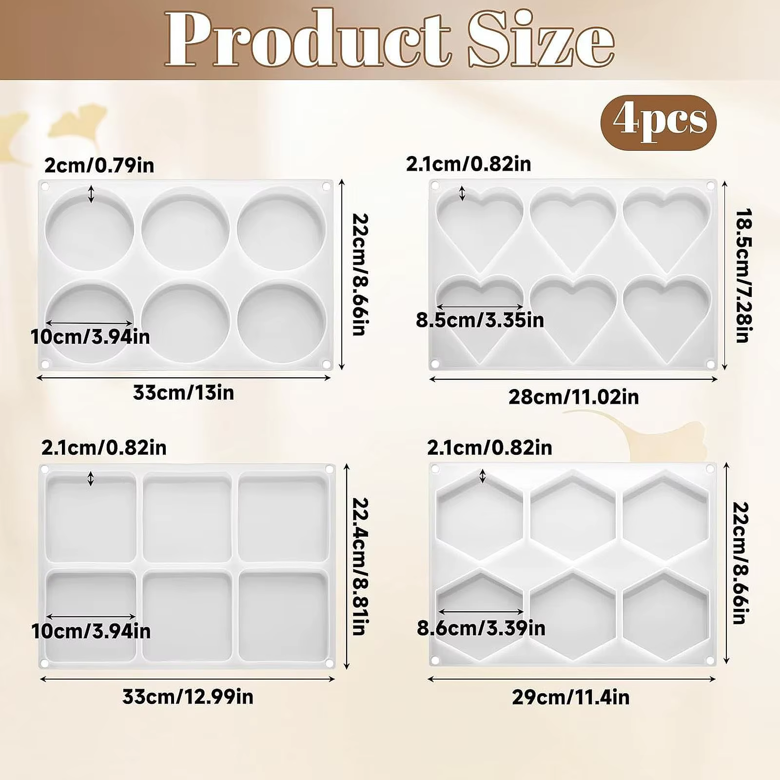Pack 4 moldes silicona posavasos resina – Redondo, cuadrado y corazón - imagen 3