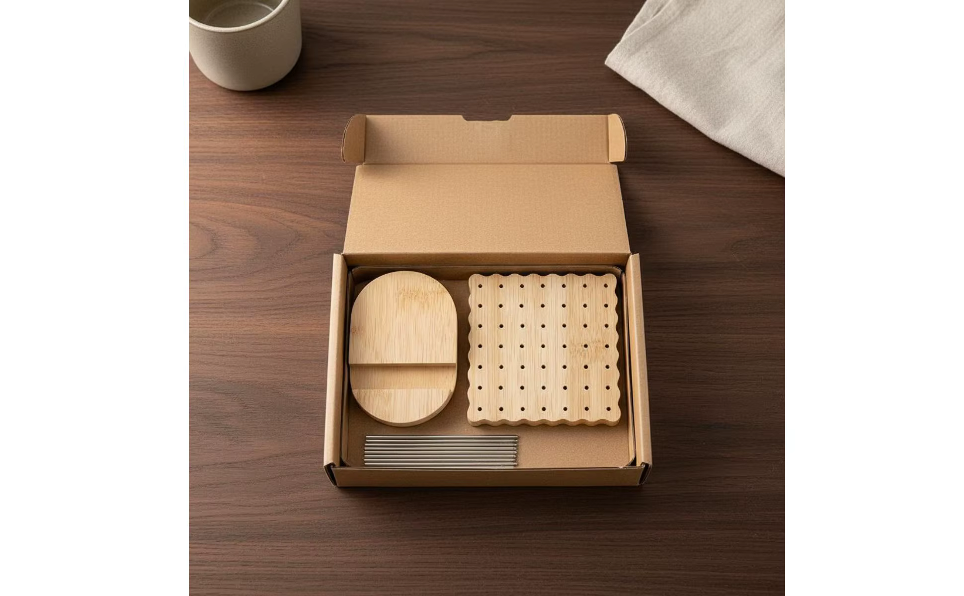 Tabla de bloqueo de madera para crochet con orificios biselados y alfileres