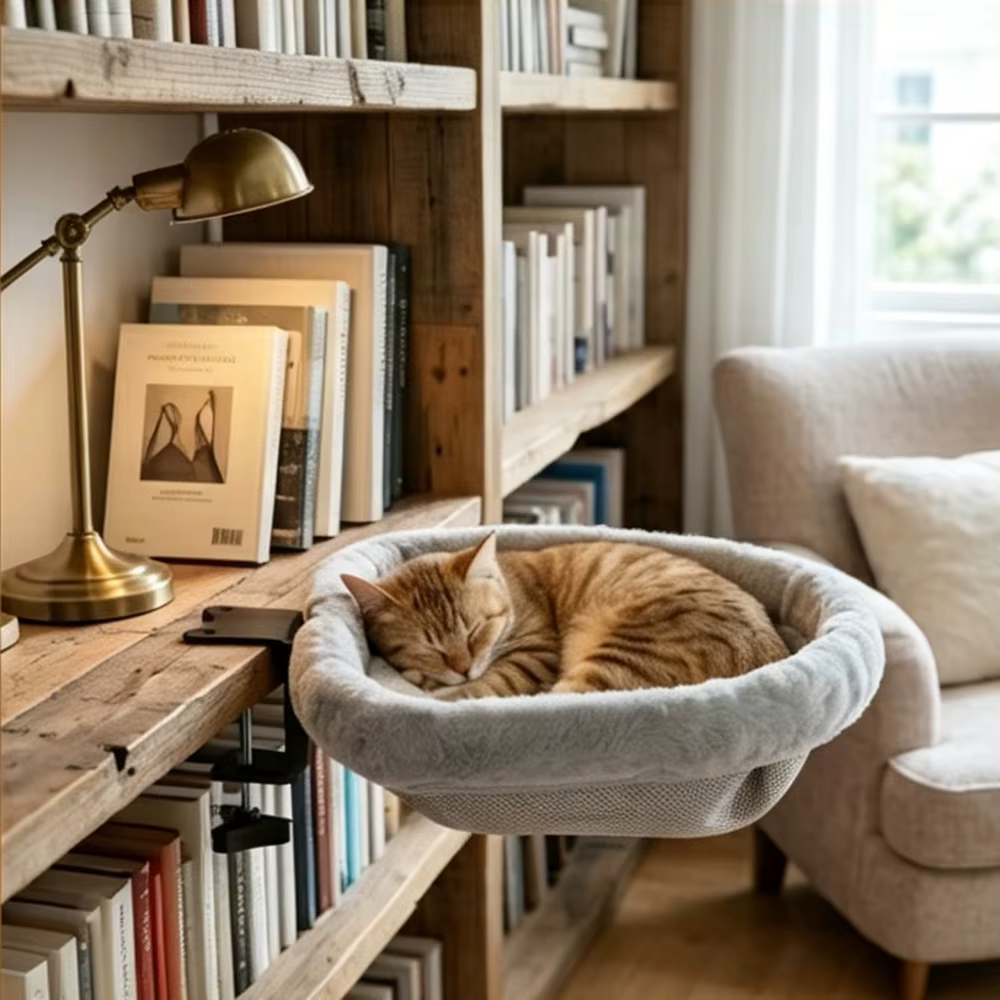 Hamaca de escritorio suave para gatos con abrazadera ajustable - imagen 3